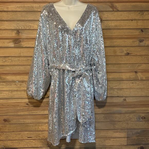 Anthropologie Lisabette Sequined Mini Dress Size 2X Wrap Silhouette - Picture 2 of 15